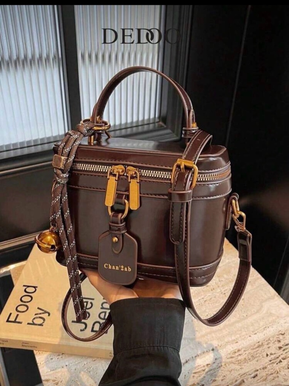 Dark Brown Leather Top-Handle Crossbody Bag